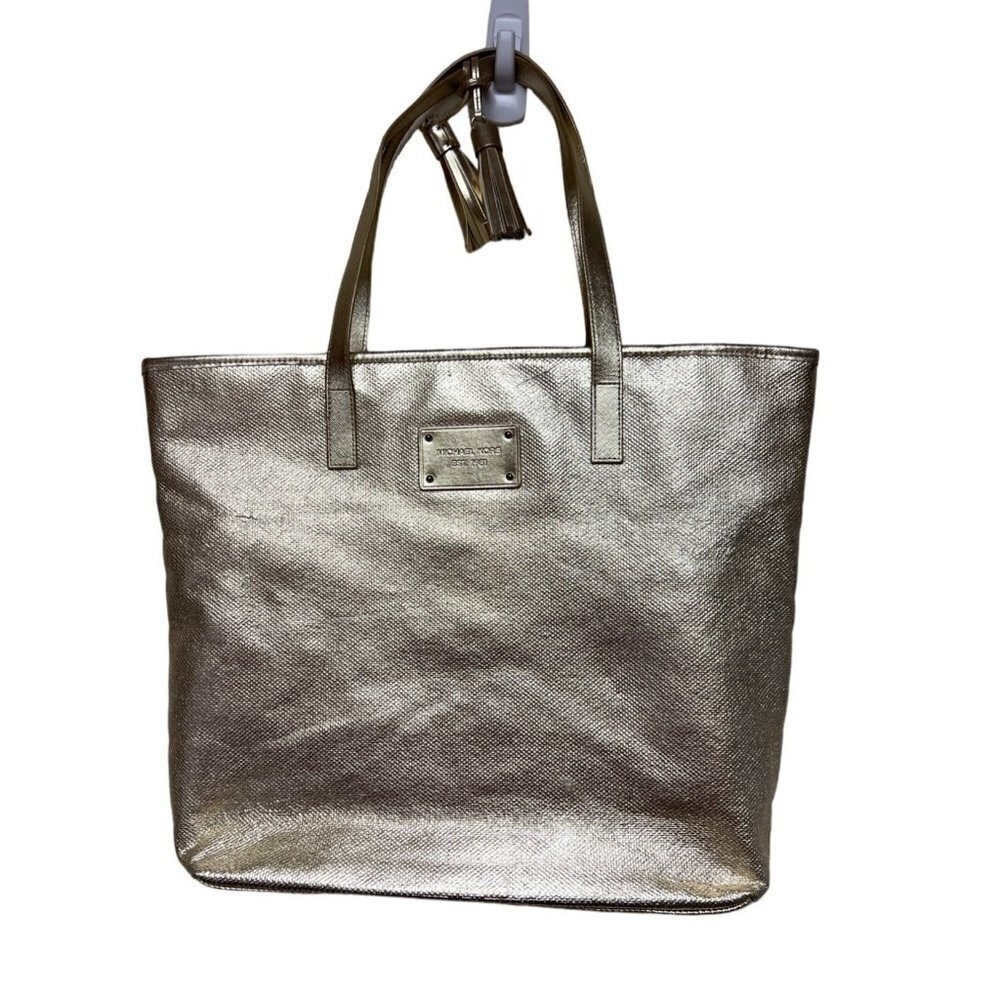 Michael Kors Gold Metallic Tassle Tote Hand Bag Purse Women's